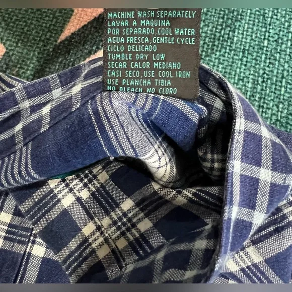 Vintage Santana Collarless Plaid Denim Button Up Shirt - Picture 8 of 11